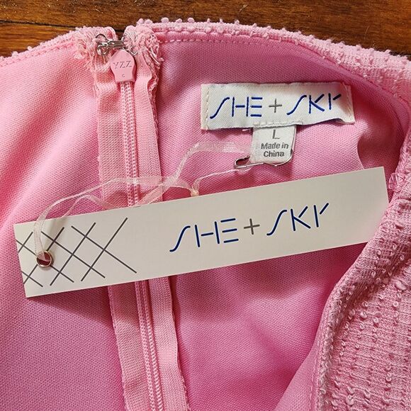 NEW She + Sky Pink Tweed Mini Dress with Red Bows - Size Large - Picture 5 of 7